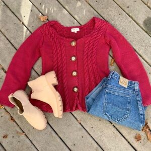 Vintage Peplum Knit Button-Up Cardigan | Hand Knit Button Front Peplum Sweater